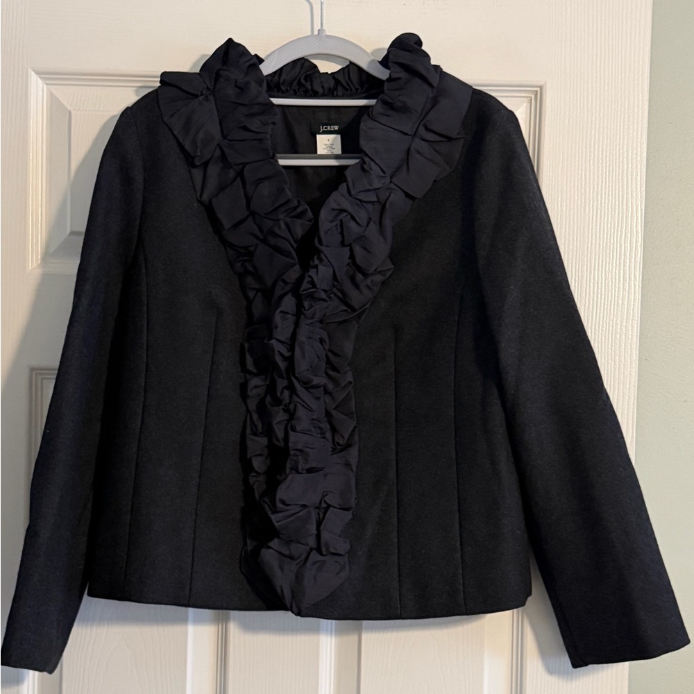 J. Crew Women's 100% Wool Dark Gray/Black Ruffle Jacket